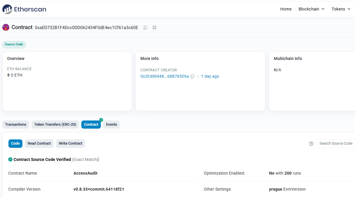 Verified Contract on Etherscan