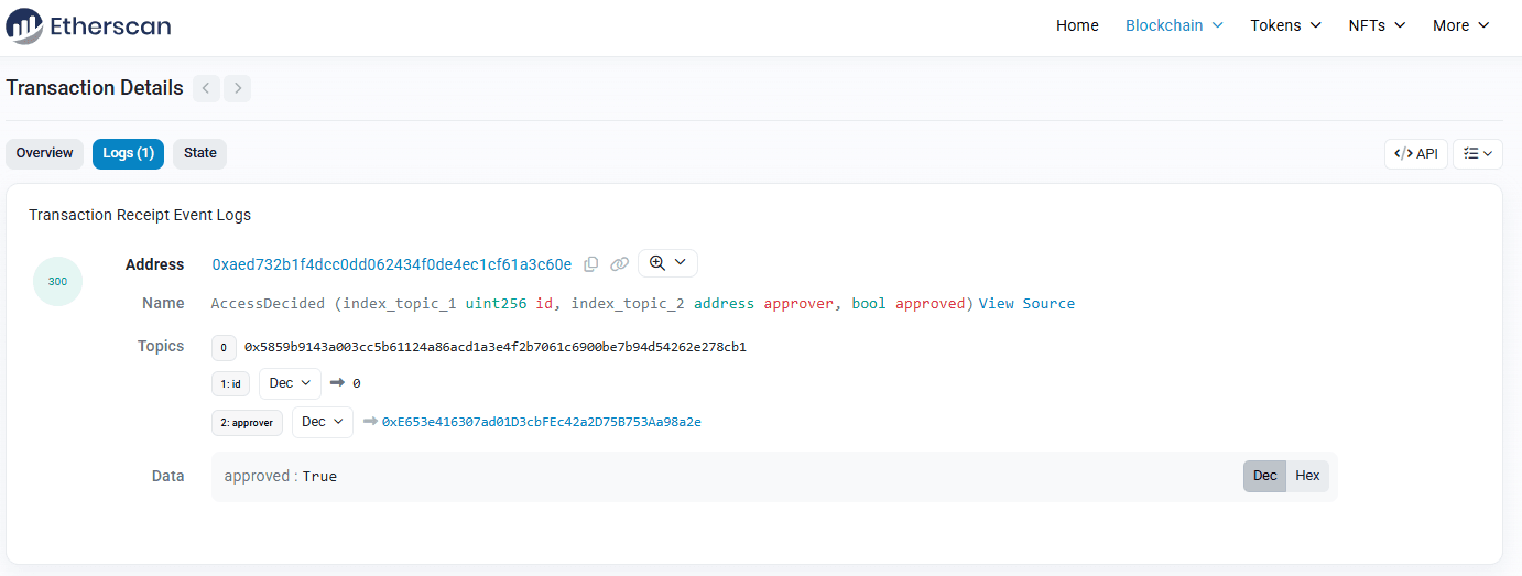 Access Decision Transaction (Event Log)