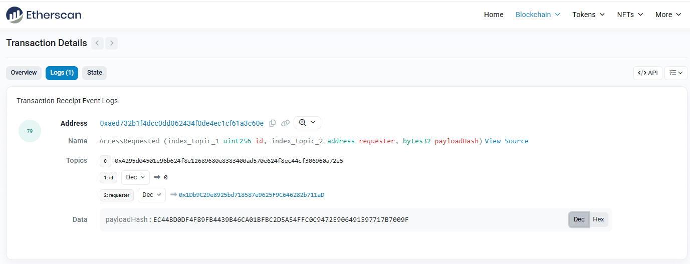 Access Request Transaction (Event Log)