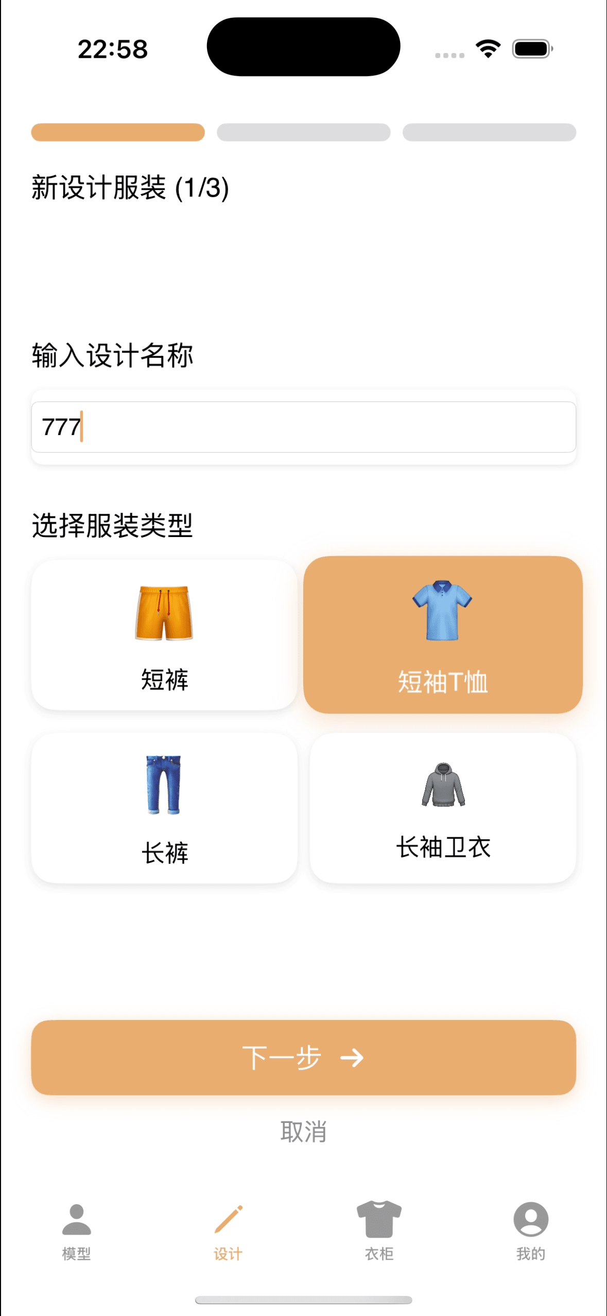 设计名称和服装类型